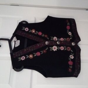 Razzle Dazzle Inc. Women's Embroidered Floral Black Wool Vest L